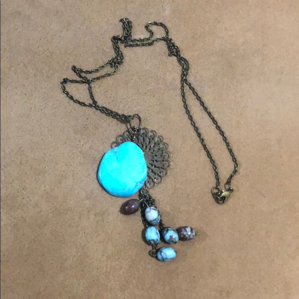 🌈Turquoise & Pewter, Rock & Stone Bead Necklace